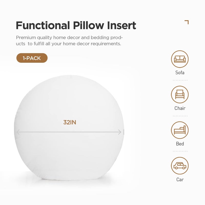 Acanva Decorative Round Throw Pillow Inserts Form Stuffer Cushion Sham Filler, 32'', White - Image 5